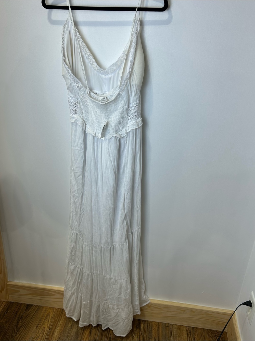 White Lace-Trim Maxi Dress with Spaghetti Straps and Smocked Waist - Picture 6 of 9